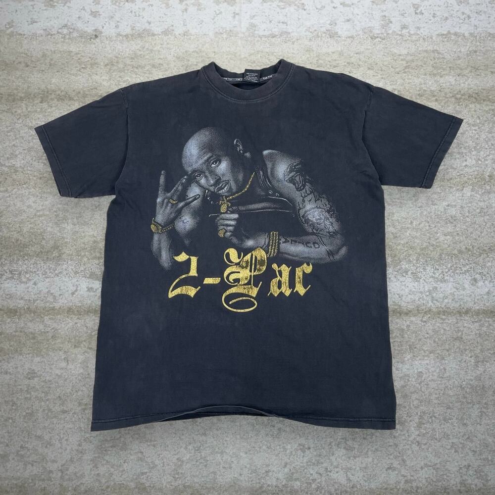 Vintage Y2K Tupac Rap T Shirt Mens 3XL Jet Black Cotton Short Sleeve Gold 2Pac